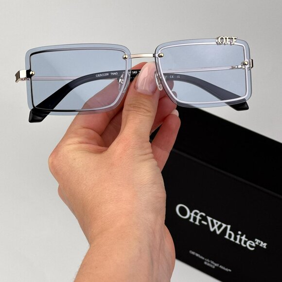 Off-White TAMPA Men Sunglasses Gold Blue Rectangular | Model OERI13N 7640 - Picture 1 of 10